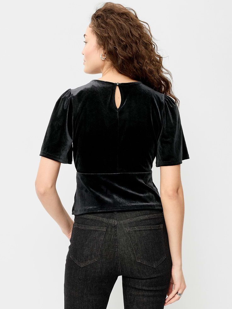 Image 2 of 4, Velvet Flutter-Sleeve Empire-Waist Top