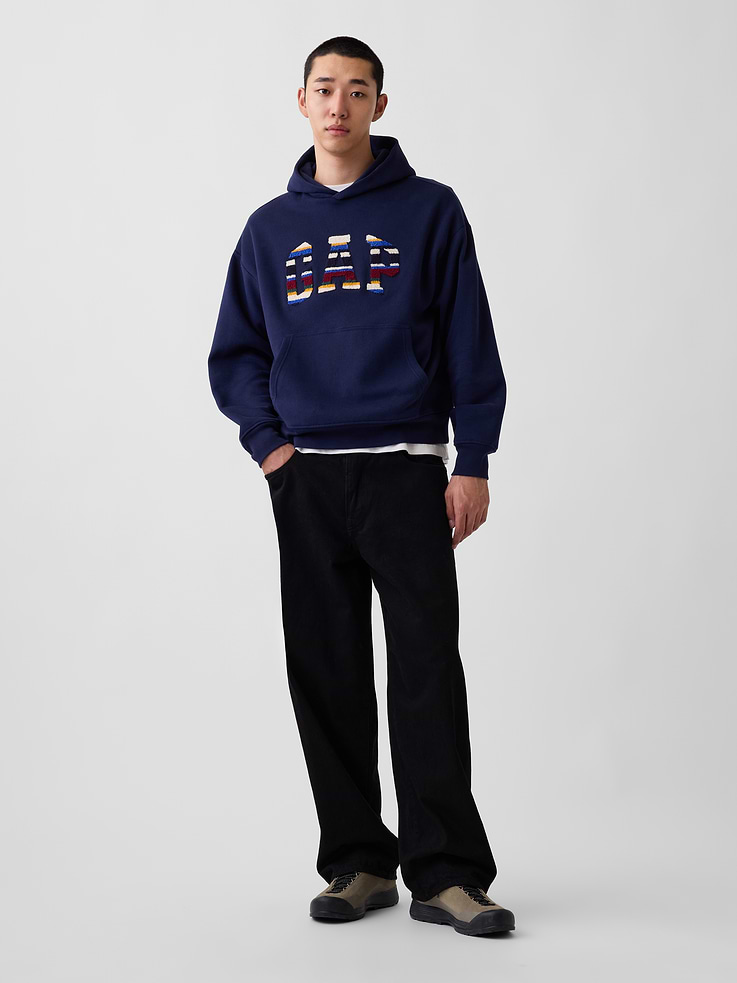 Image 2 of 5, VintageSoft Oversized Happy Stripe Logo Hoodie