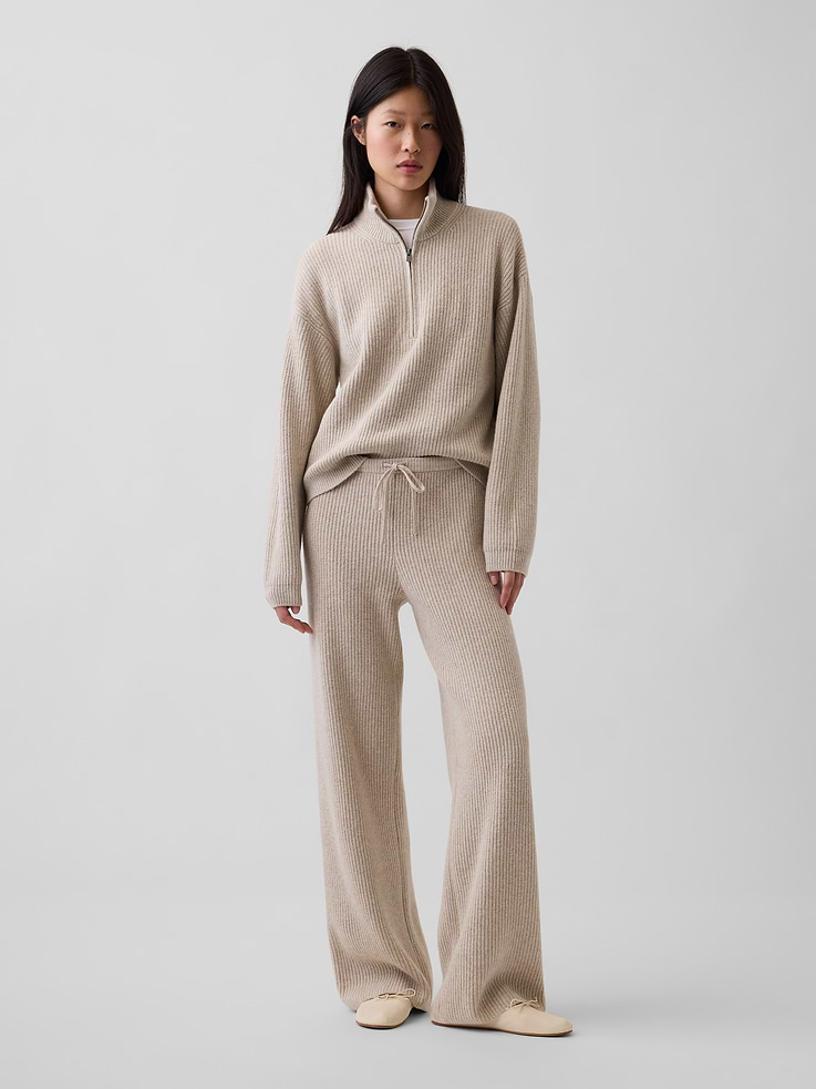 Image 1 of 6, Supersoft, shaker-stitch knit sweater pants. In a pull-on, loose fit., Elasticized waist with drawcords., Product #912524