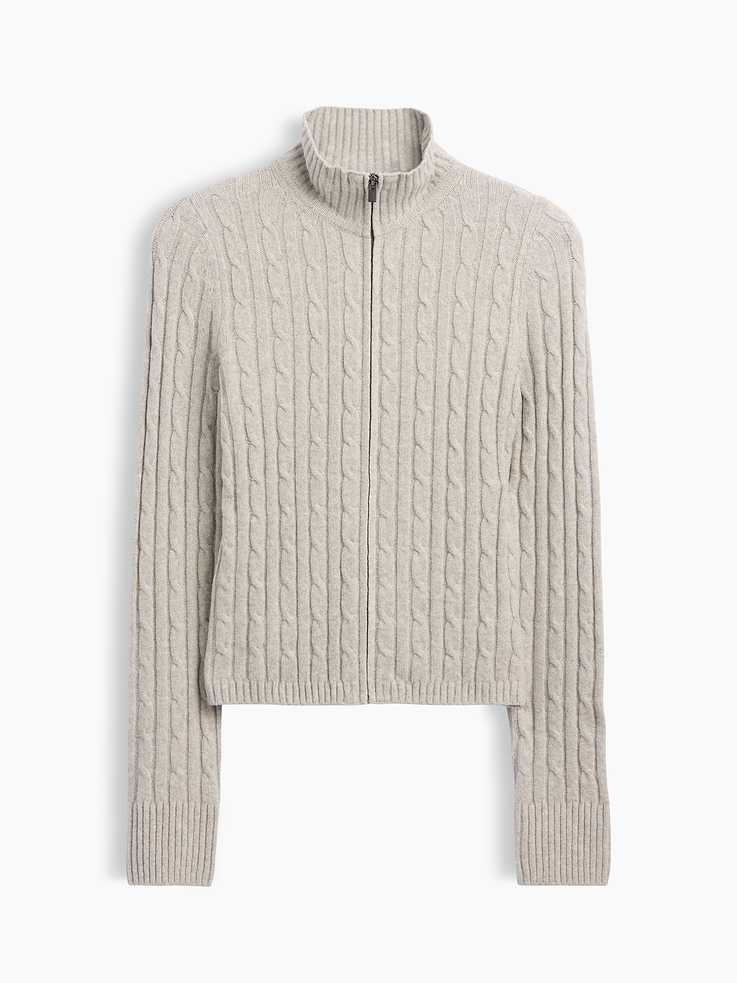 Image 3 of 3, CashSoft Cable-Knit Zip Cardigan