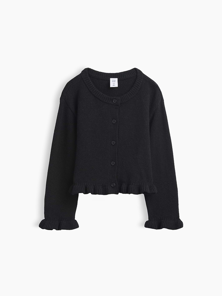 Image 1 of 4, Our bestselling fabric that feels cashmere-soft. Crafted in a midweight plush yarn. Refined with a special brushed technique. It's everyday luxury., Soft knit cotton-blend cardigan sweater., Crewneck., Long sleeves., Button front., Ruffled rib hem., Product #906782
