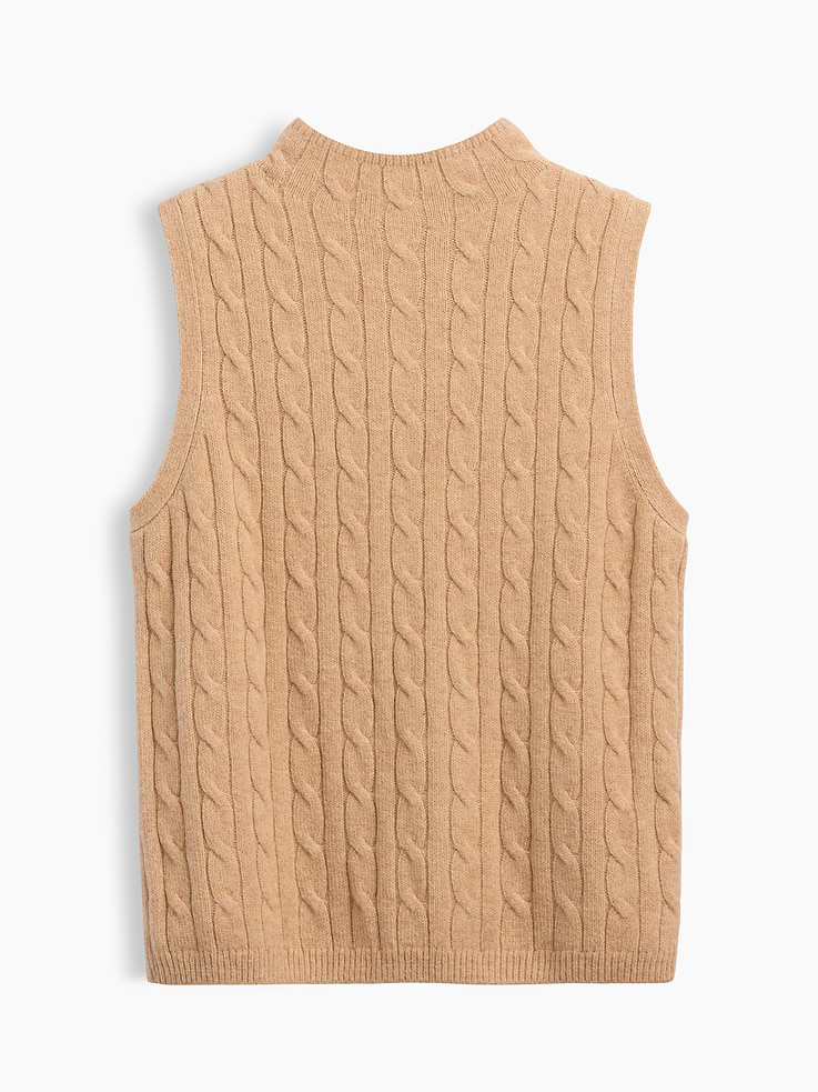 Image 1 of 2, Supersoft, cable-knit cotton-blend sweater vest. In a slightly cropped length., Mockneck., Sleeveless., Ribbed hem., Product #1185079