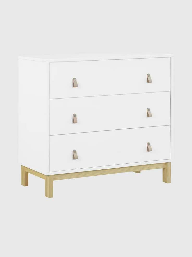 Image 1 of 5, The babyGap Legacy 3 Drawer Dresser with Leather Pulls and Interlocking Drawers is a great addition to any nursery or kid's bedroom., This dresser features 3 drawers for plenty of storage space., Pair with the coordinating Changing Top (sold separately) convert the dresser into a convenient changing table., Interlocking drawer system limits the number of drawers that can be opened at one time for you child's safety., This dresser is tested to meet the current requirements of ASTM F2057, the mandatory CPSC safety standard that protects children from tip-over incidents., For additional security, we strongly recommend that all dressers in your home be anchored; all babyGap dressers include a wall anchor., Durable and easy to clean finish; wipe with damp cloth and dry immediately.