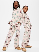 Image 1 of 2, notched collar, long sleeves, patch pocket at chest, full button front, matching pajama pants, elasticized waistband, on-seam pockets, all-over print, Product #904628