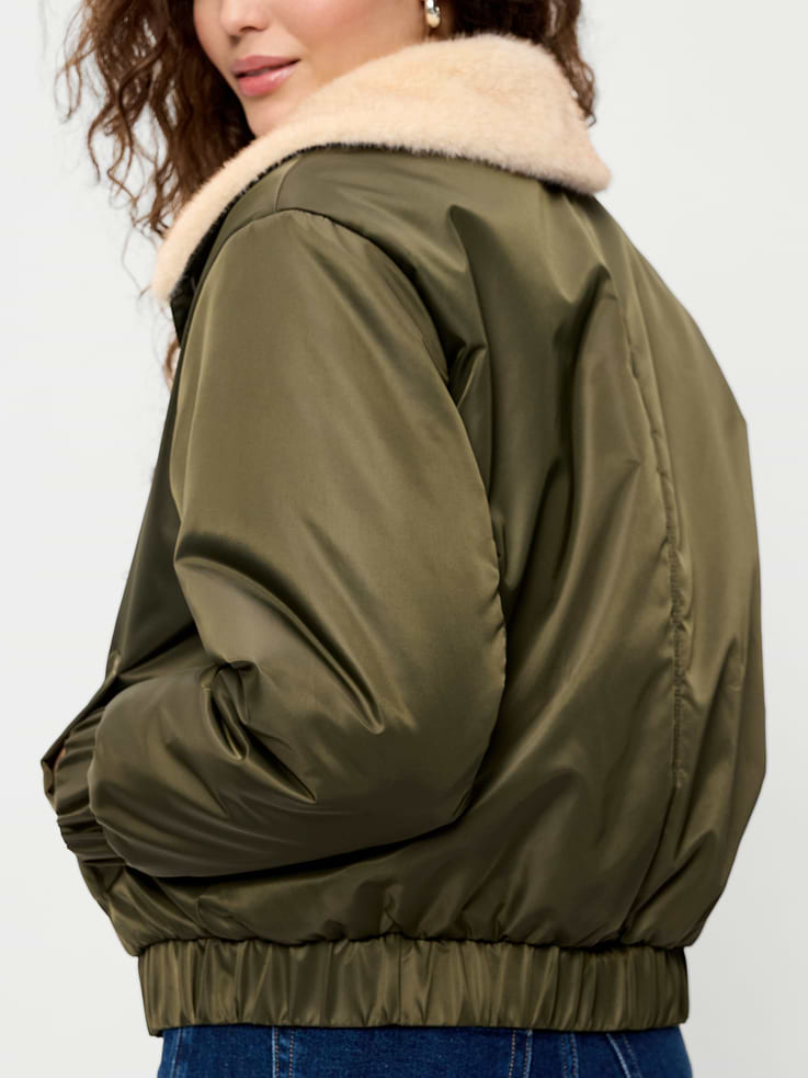 Image 6 of 7, Faux-Fur Collar Utility Bomber Jacket