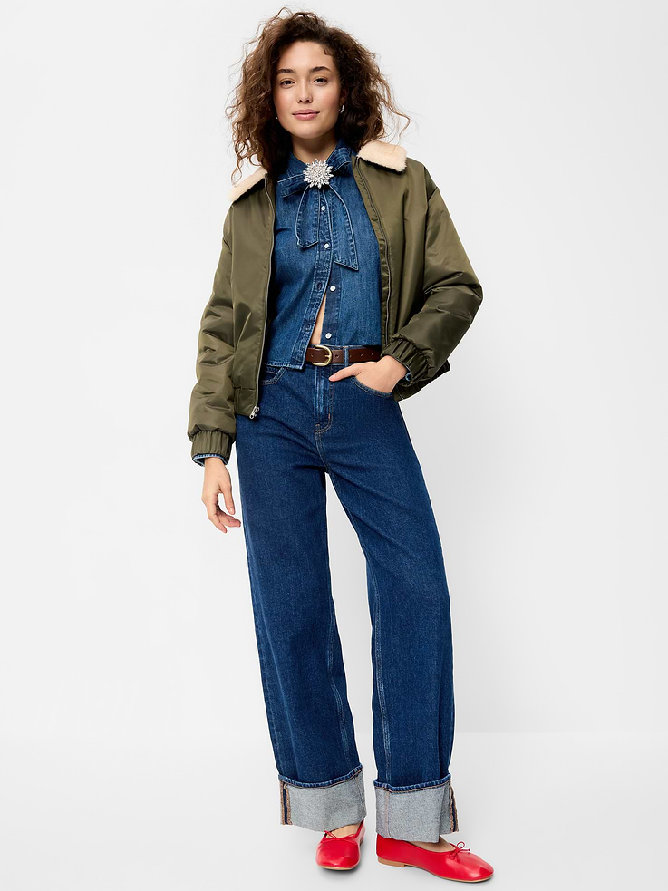 Image 3 of 7, Faux-Fur Collar Utility Bomber Jacket