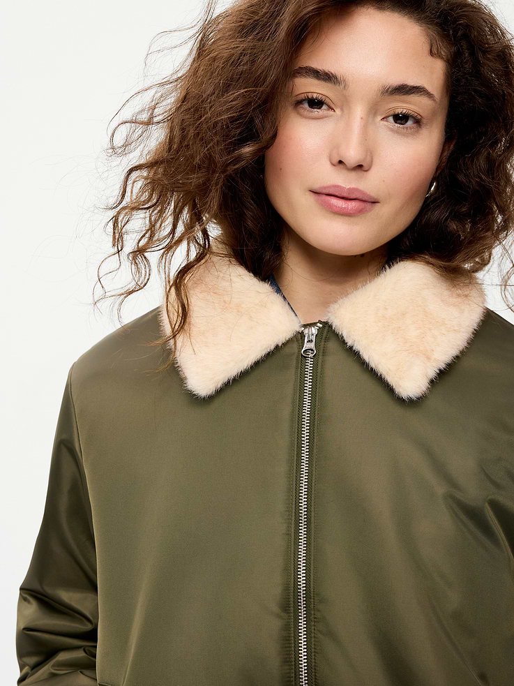 Image 5 of 7, Faux-Fur Collar Utility Bomber Jacket