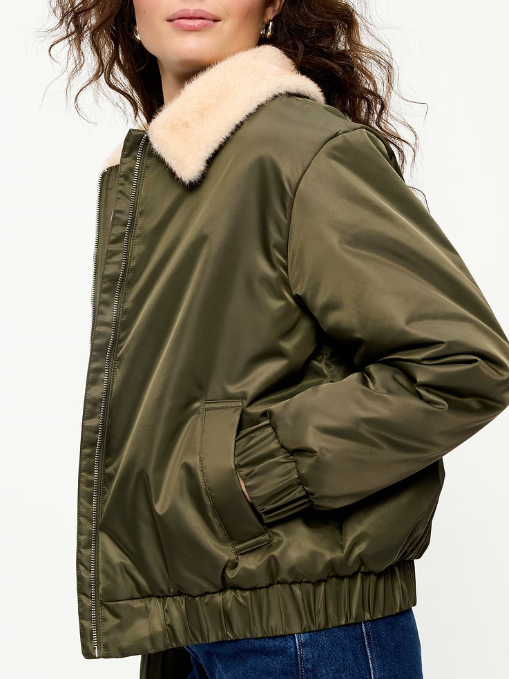 Image 4 of 7, Faux-Fur Collar Utility Bomber Jacket