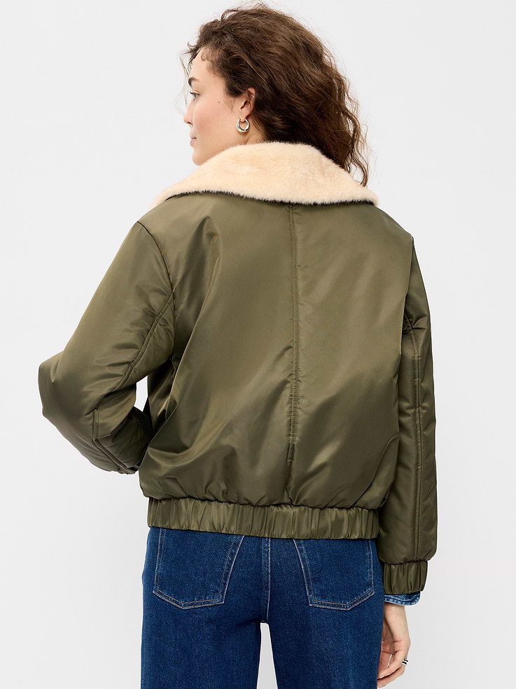 Image 2 of 7, Faux-Fur Collar Utility Bomber Jacket