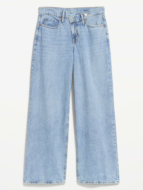 High-Waisted Asymmetrical Button Baggy Jeans