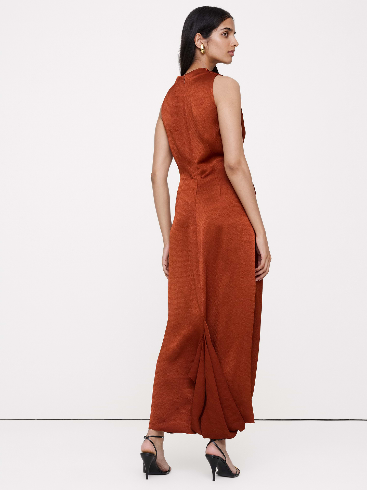Image 7 of 8, Hammered Satin Draped Cowl-Neck Maxi Dress