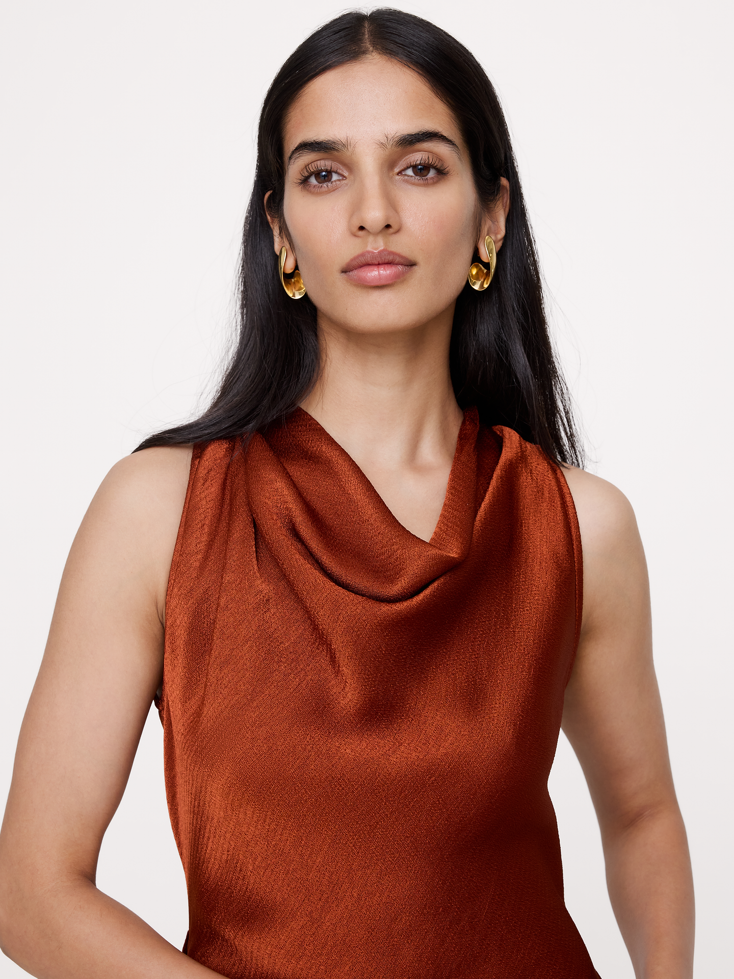 Image 8 of 8, Hammered Satin Draped Cowl-Neck Maxi Dress