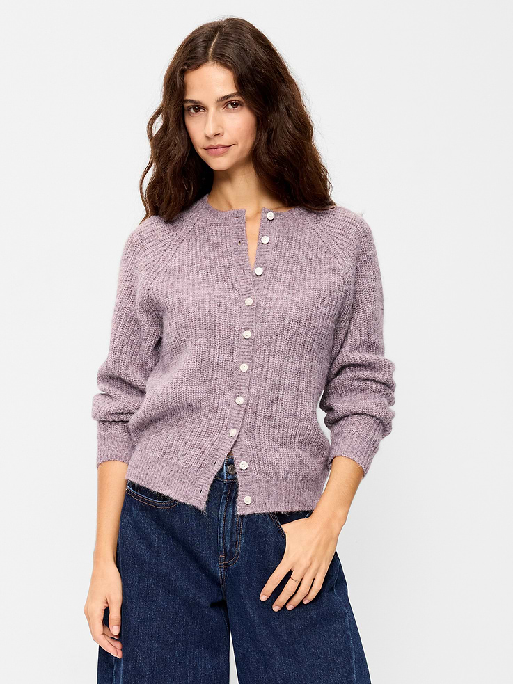 Image 1 of 5, crew neck, long sleeves, rib-knit cuffs, button front, Product #903844