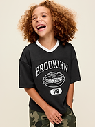 Image 1 of 1, v neck, short sleeves, drop shoulders, graphic at front, Product #906056