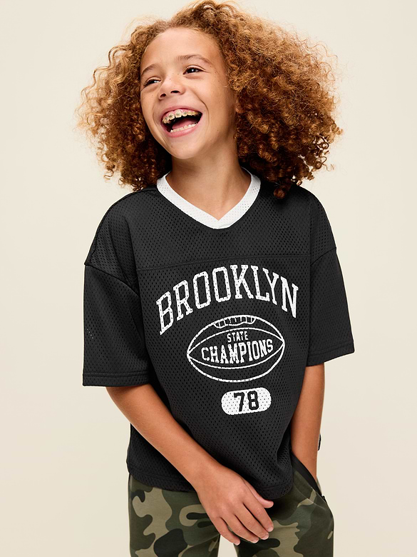 Oversized Mesh Graphic Football T-Shirt for Boys