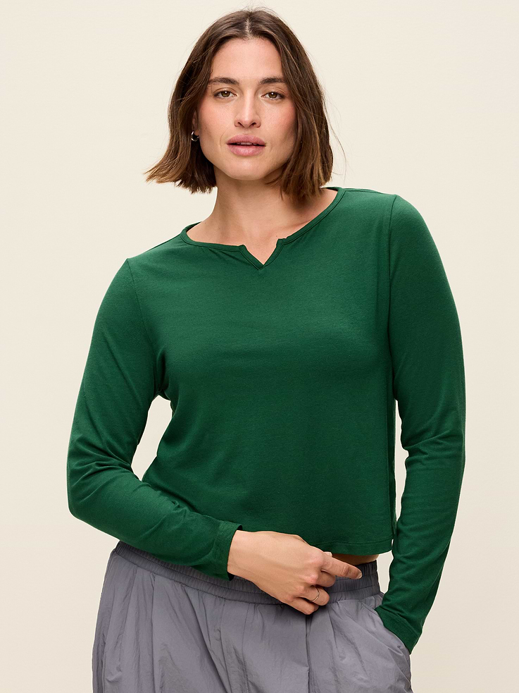 Image 2 of 5, Long-Sleeve Split-Neck Top