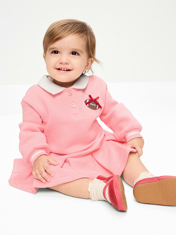 Long-Sleeve Collared Fleece Dress for Baby