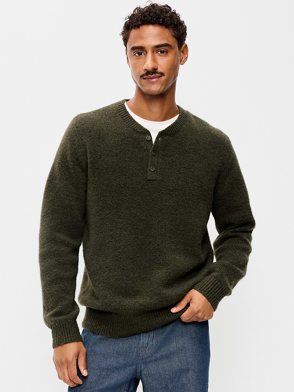 Wool-Blend Henley Sweater