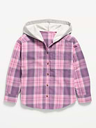 Image 2 of 3, Oversized Long-Sleeve Hooded Flannel Shirt for Girls