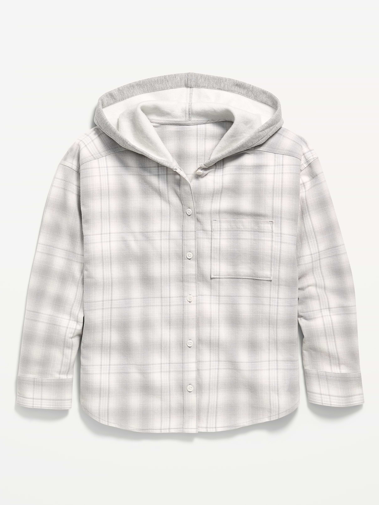 Image 2 of 3, Oversized Long-Sleeve Hooded Flannel Shirt for Girls