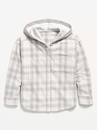 Image 2 of 3, Oversized Long-Sleeve Hooded Flannel Shirt for Girls