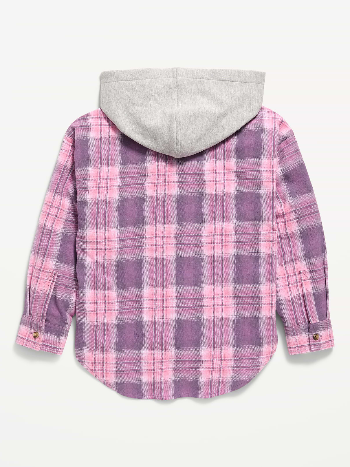 Image 3 of 3, Oversized Long-Sleeve Hooded Flannel Shirt for Girls