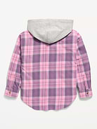 Image 3 of 3, Oversized Long-Sleeve Hooded Flannel Shirt for Girls