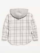 Image 3 of 3, Oversized Long-Sleeve Hooded Flannel Shirt for Girls