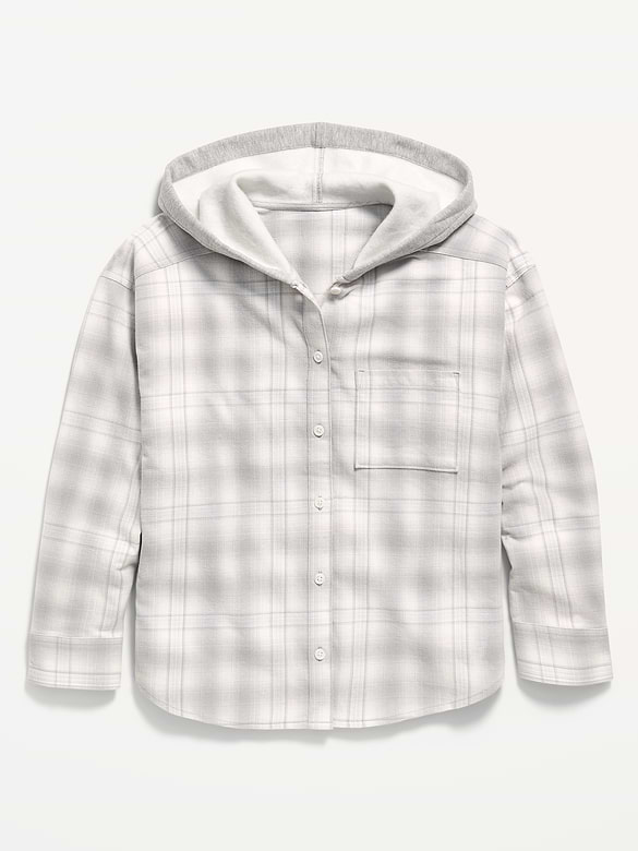 Oversized Long-Sleeve Hooded Flannel Shirt for Girls