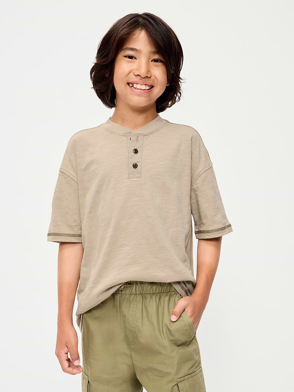 Oversized Short-Sleeve Henley T-Shirt for Boys
