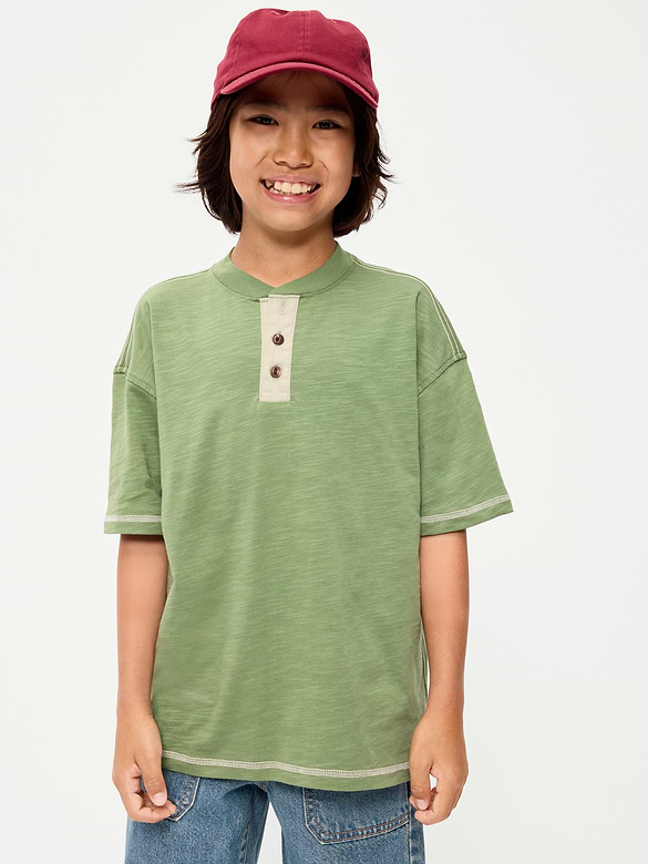 Oversized Short-Sleeve Henley T-Shirt for Boys