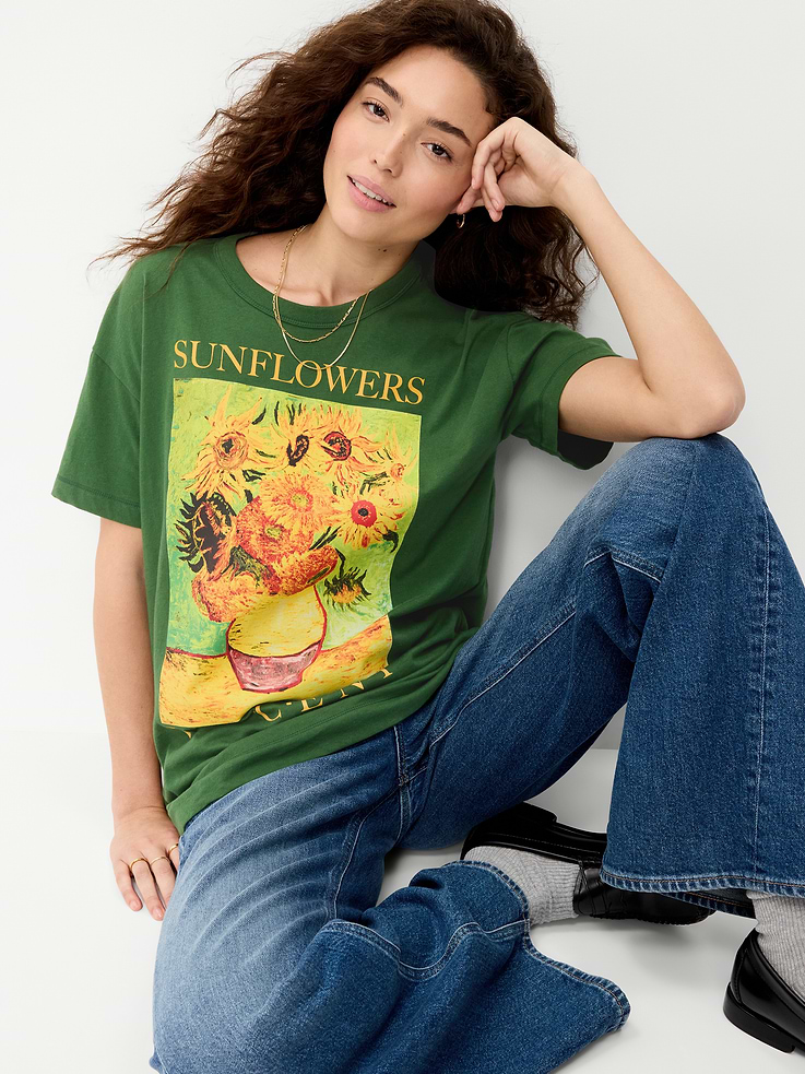 Image 3 de 7, T-shirt long surdimensionné à imprimé Vincent Van Gogh