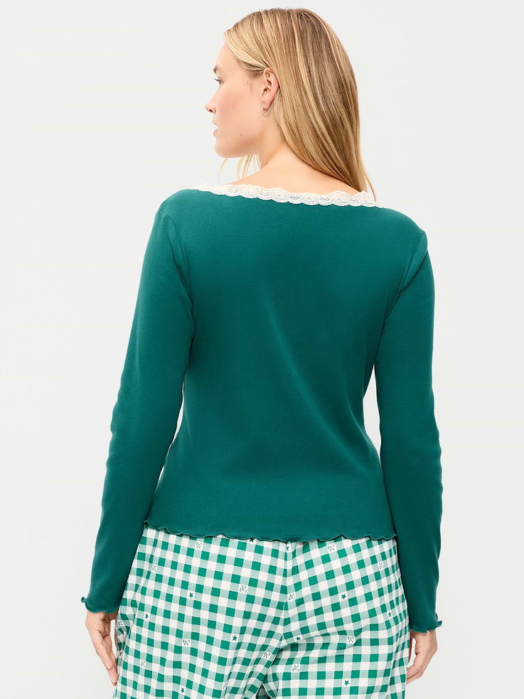 Image 6 of 6, Long-Sleeve Lace Trim T-Shirt