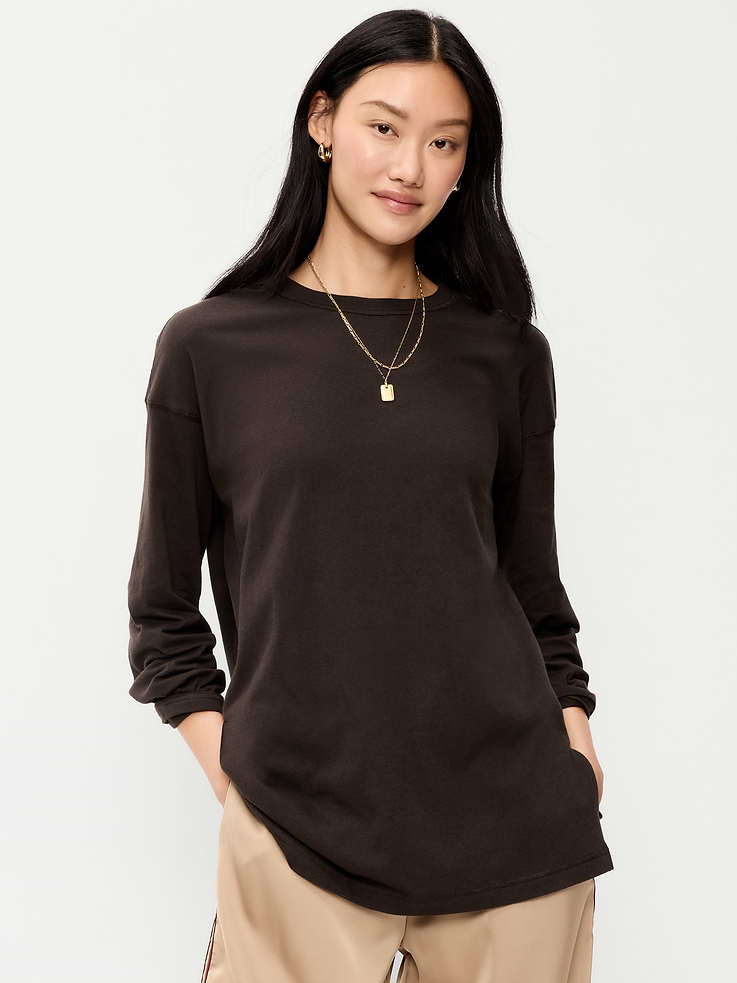 Image 1 of 4, crew neck, long drop-shoulder sleeves, Product #909488