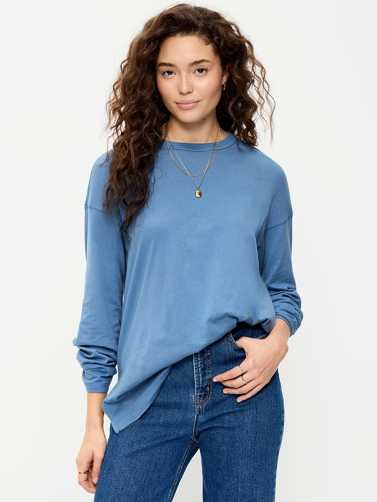 Image 1 of 4, crew neck, long drop-shoulder sleeves, Product #909488