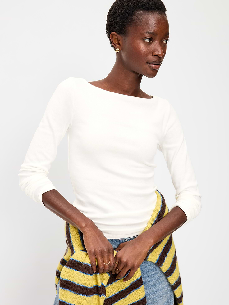 Image 3 of 8, Snug Long-Sleeve Boatneck T-Shirt