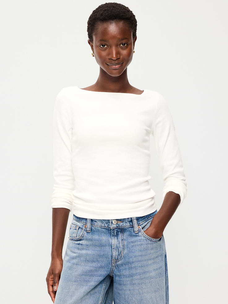 Image 1 of 8, A skimming fit that hugs your bod just right., boatneck, long sleeves, Product #909484
