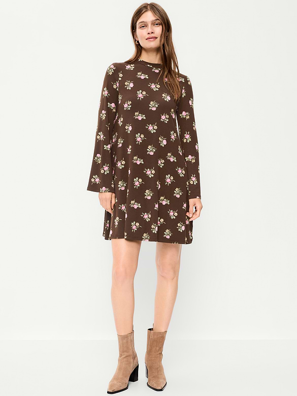 High-Neck Jersey Mini Swing Dress