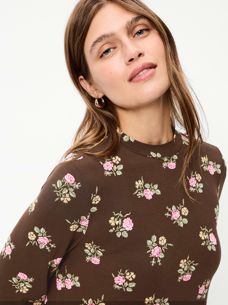Image 3 of 6, High-Neck Jersey Mini Swing Dress