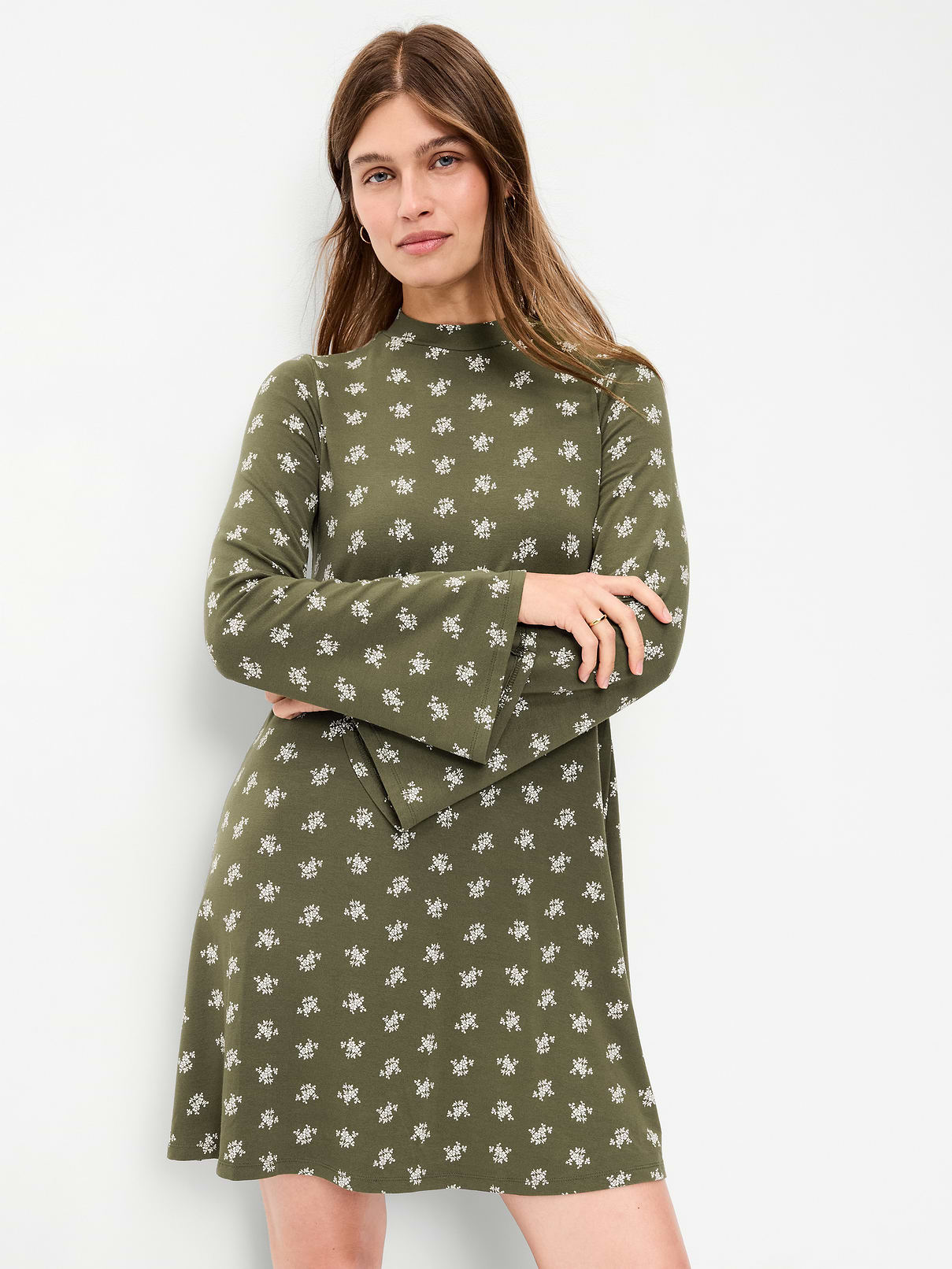 Image 1 of 2, high mock neck, long bell sleeves, swing skirt, Product #911012