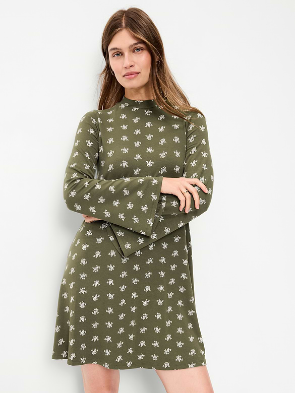 High-Neck Jersey Mini Swing Dress