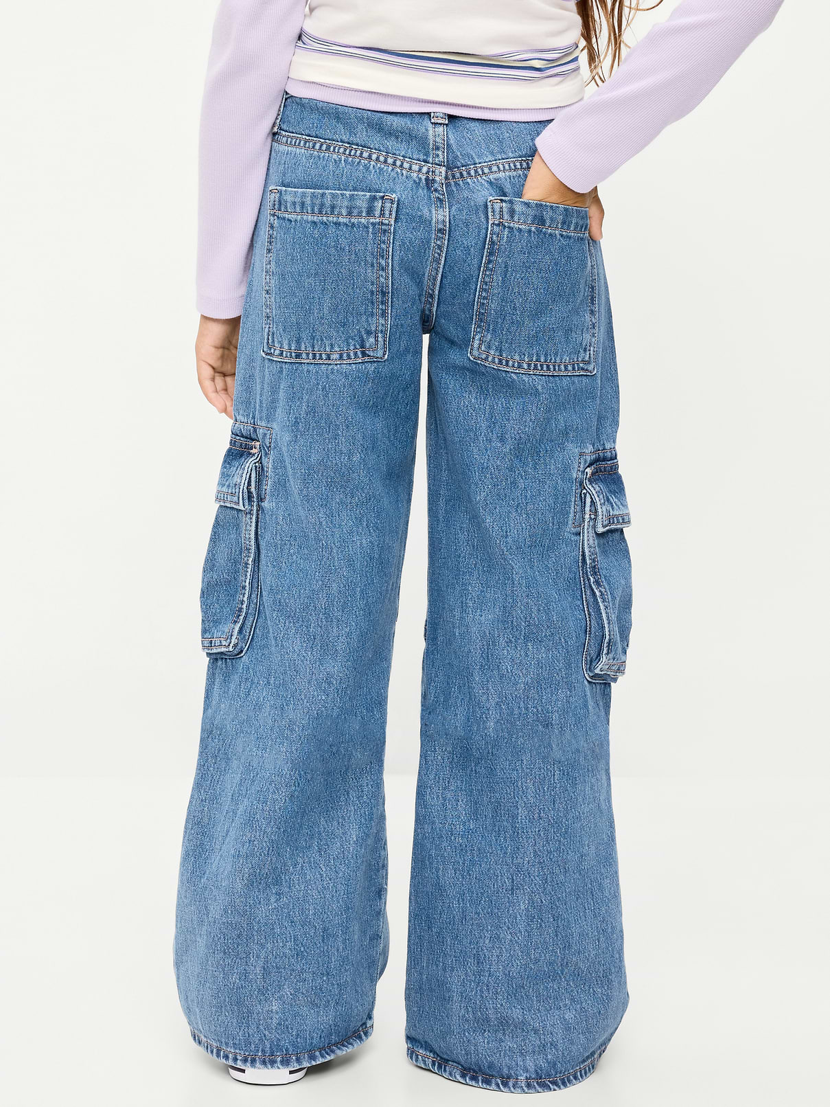 Image 3 de 5, Jean cargo coupe généreuse à jambe large et à taille haute pour Fille
