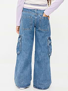Image 3 de 5, Jean cargo coupe généreuse à jambe large et à taille haute pour Fille