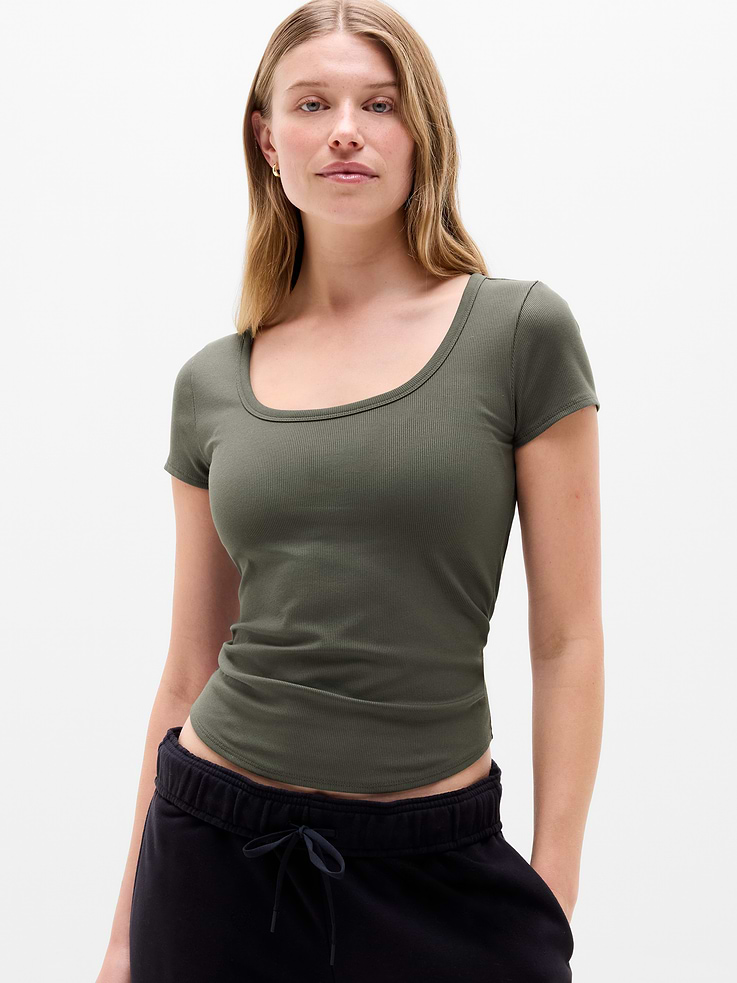Image 1 of 7, FOR: Your workday commute and weekend travels, from meetings to meetups, FEEL: Silky-soft, premium modal with subtle rib texture, FAVE: A wardrobe essential that forever matches your favorite bottoms, Product #1175457