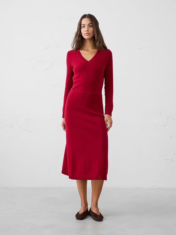 V-Neck Sweater Midi Dress
