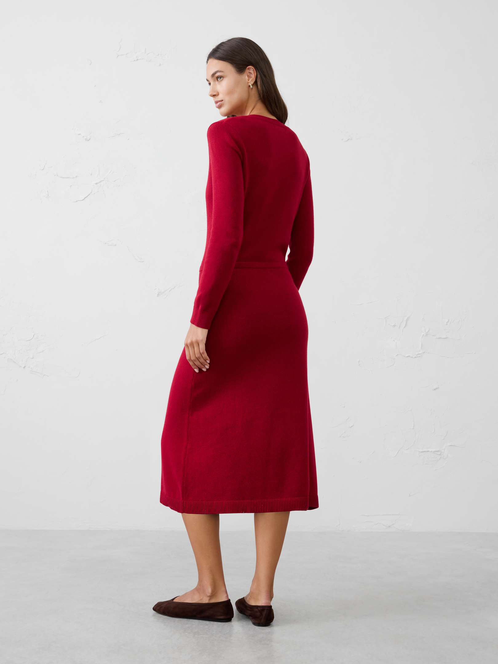 Image 2 of 6, V-Neck Sweater Midi Dress