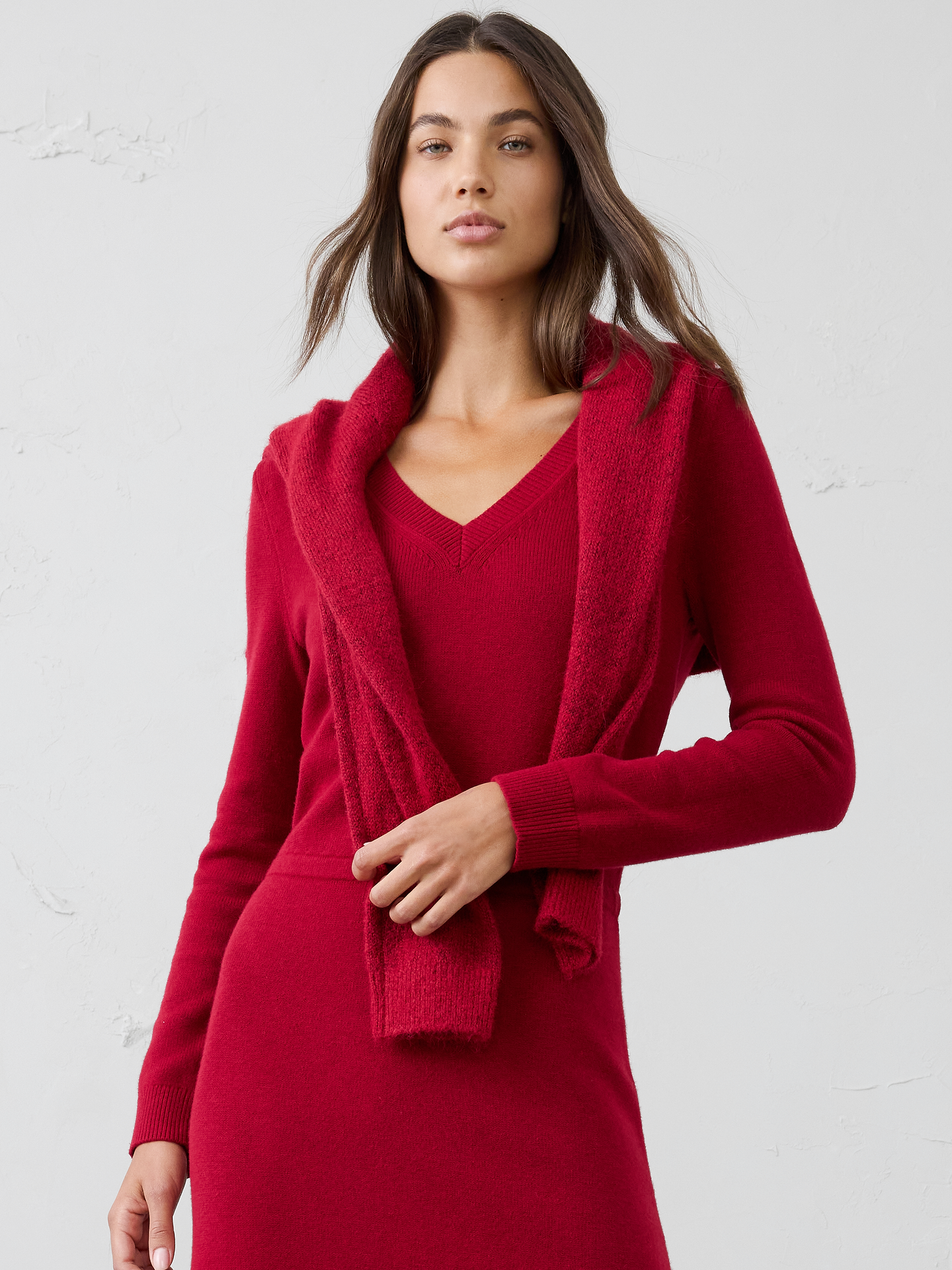 Image 3 of 6, V-Neck Sweater Midi Dress