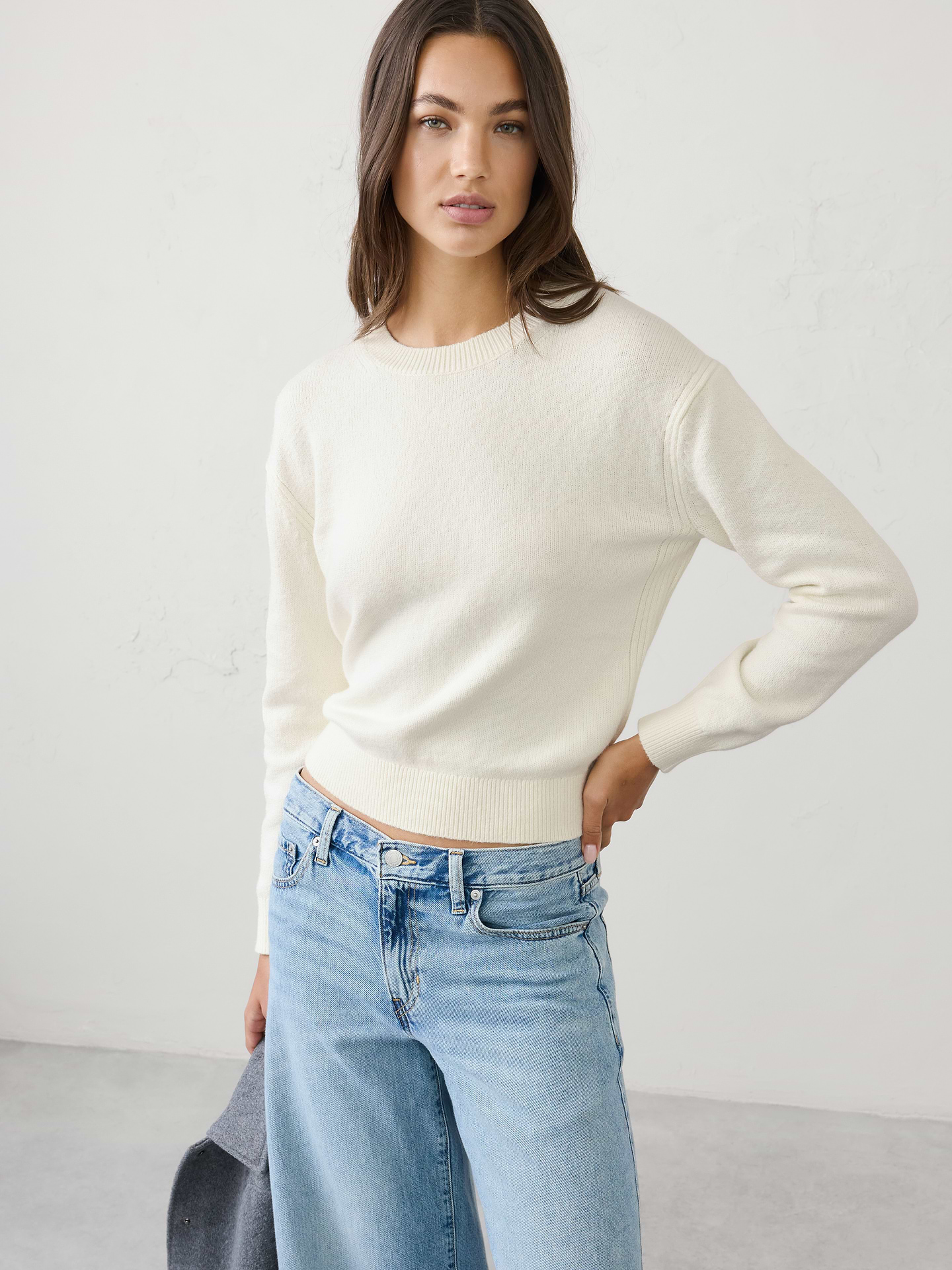 Image 1 of 5, Designed to be a go‑to layering essential, this sweater offers a soft, warm hand feel with lightweight comfort that never feels bulky. Cozy and versatile, it's perfect for transitional weather, whether worn on its own or layered under jackets and outerwear. Effortlessly polished and easy to style, it's a piece you'll reach for season after season., Crew neck. Long sleeves., Drop shoulders., Tipped ribbed neckline, arm cuffs and hem., Made exclusively for Banana Republic Factory., Product #1177058