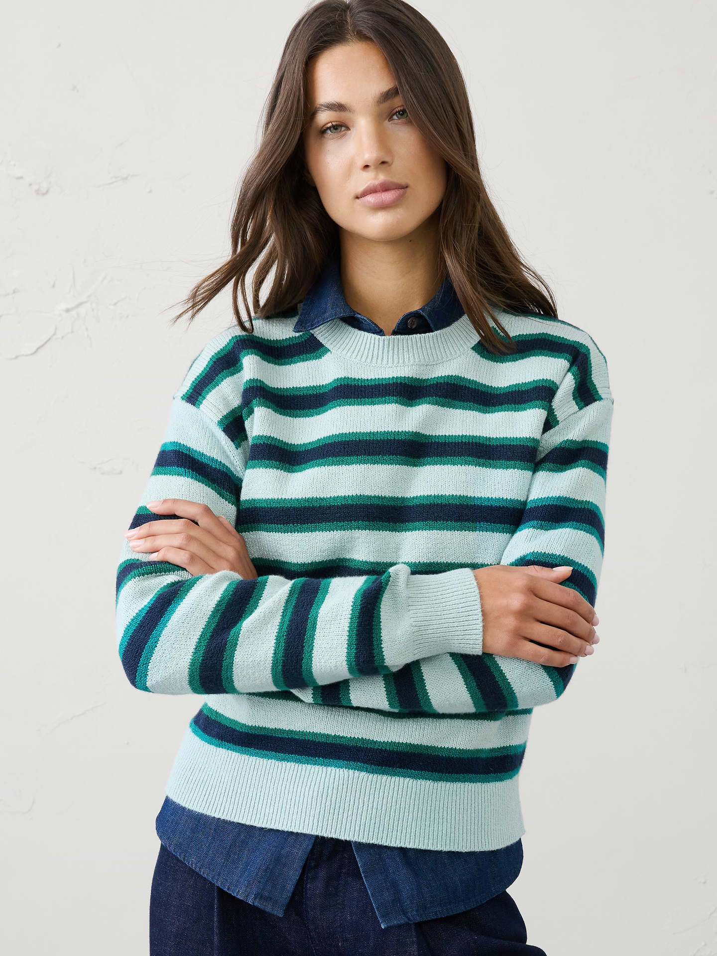 Image 1 of 3, Designed to be a go‑to layering essential, this sweater offers a soft, warm hand feel with lightweight comfort that never feels bulky. Cozy and versatile, it's perfect for transitional weather, whether worn on its own or layered under jackets and outerwear. Effortlessly polished and easy to style, it's a piece you'll reach for season after season., Crew neck. Long sleeves., Drop shoulders., Ribbed neckline, arm cuffs and hem., Made exclusively for Banana Republic Factory., Product #1177064