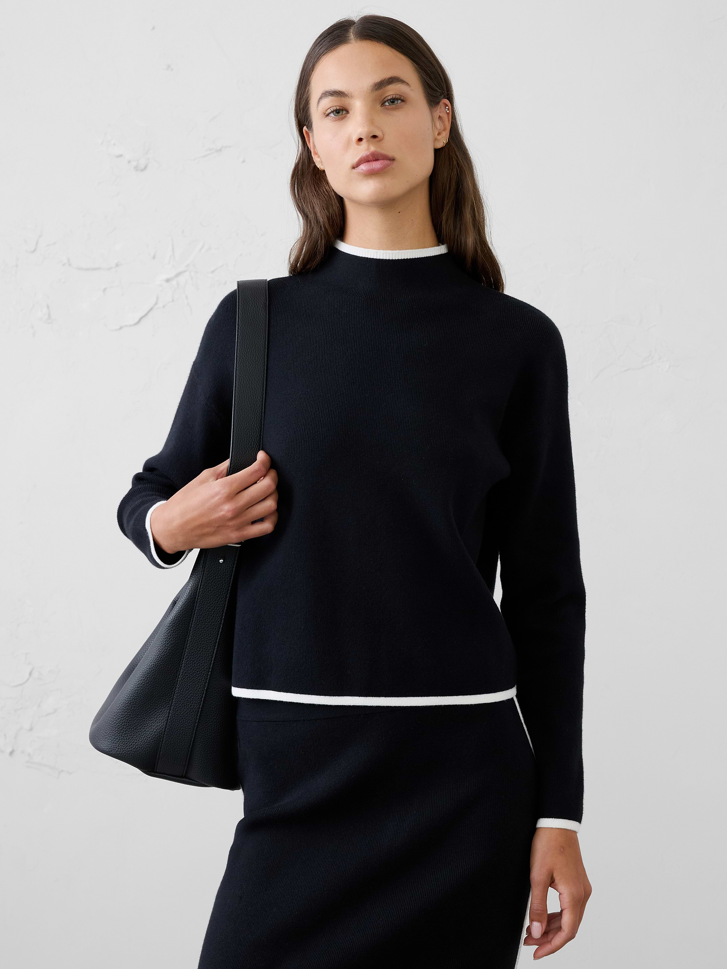 Image 1 of 4, Mock neckline. Long sleeves., Drop shoulders., Made exclusively for Banana Republic Factory., Product #1177086